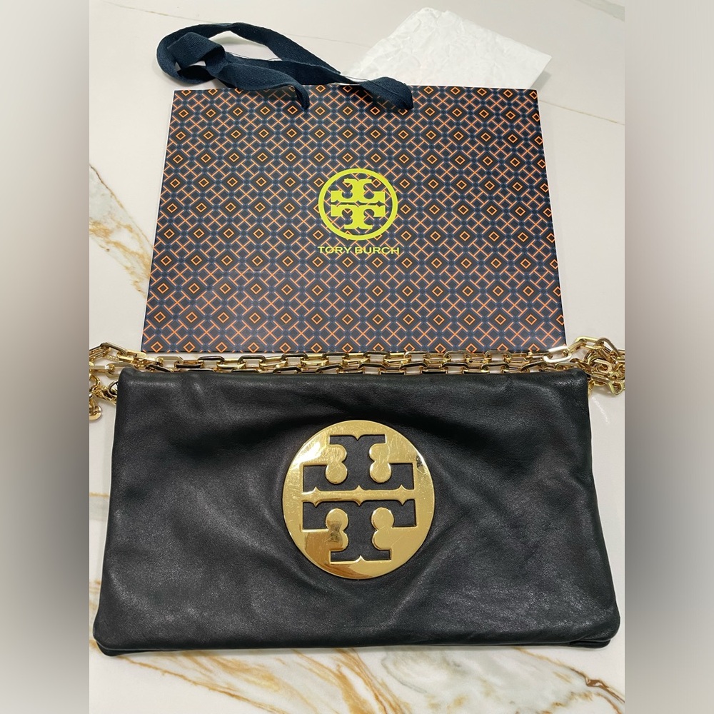 SOLD AUTH Tori Burch Black Leather Shoulder bag Clutch